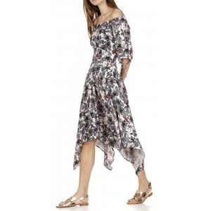 Maje Rimba Floral & Monkey Printed Hankerchief Midi Dress